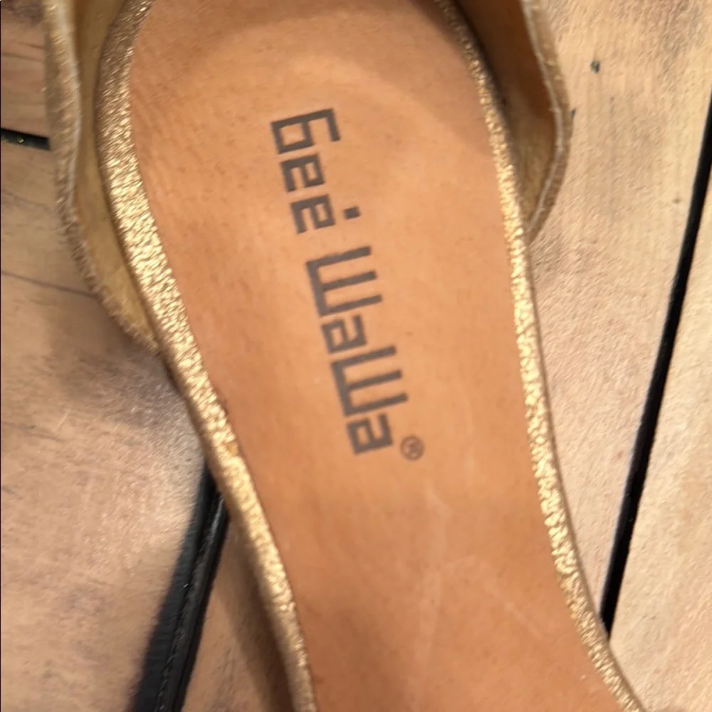 Anthropologie Gold Metallic Pointed V-Cut Ankle Strap Flats